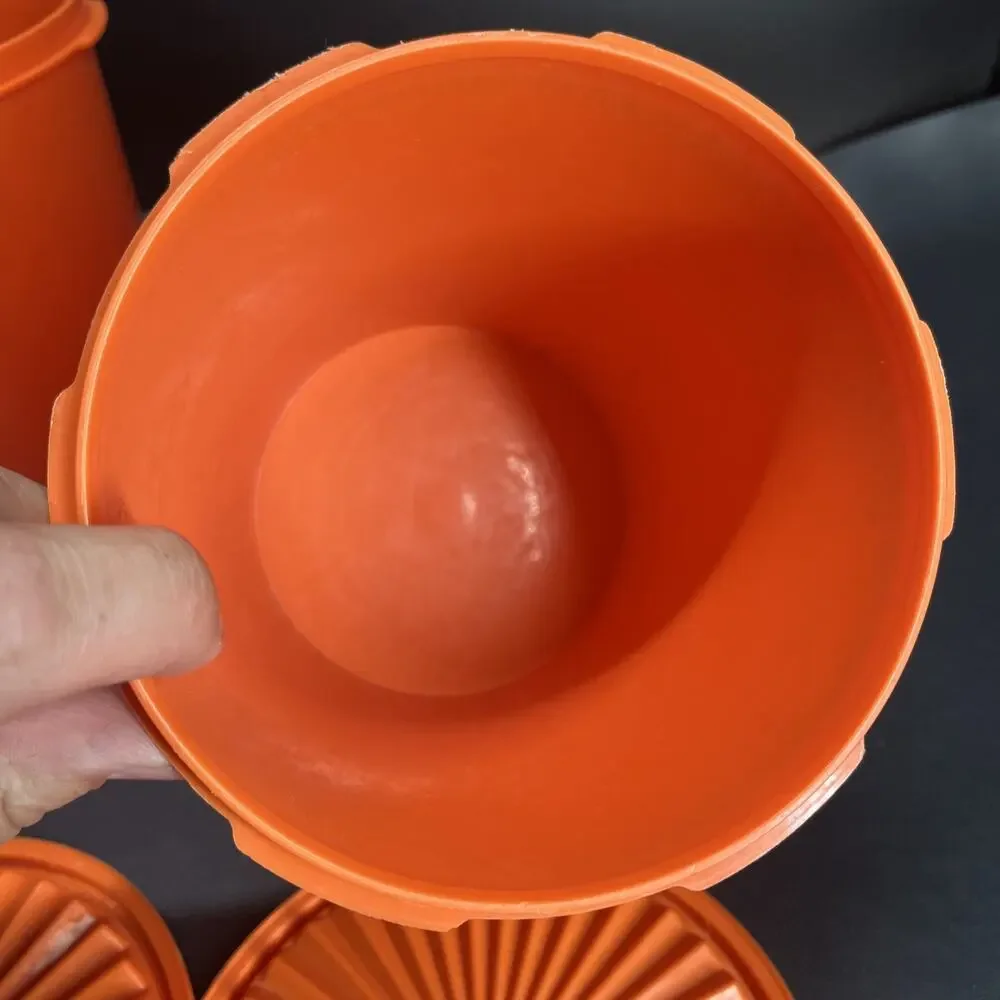 Vtg Harvest Orange Tupperware Servalier Nesting Canisters & Lids 807-7 809-10